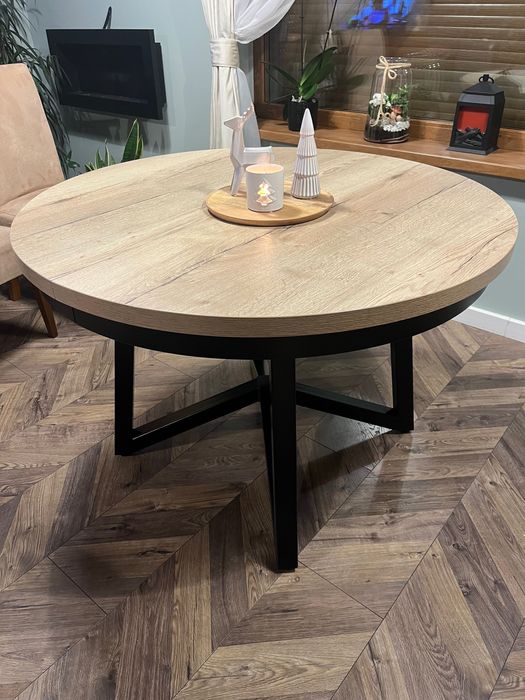 Komplet Stół okrągły drewniany 110 cm rozkładany + mały