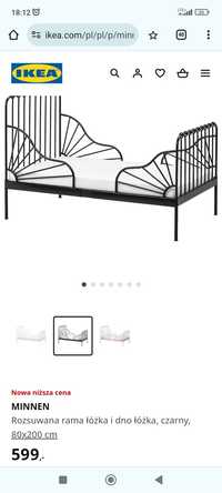 Ikea Minnen łóżko rosnące rozsuwane oraz materac - zestaw czarny