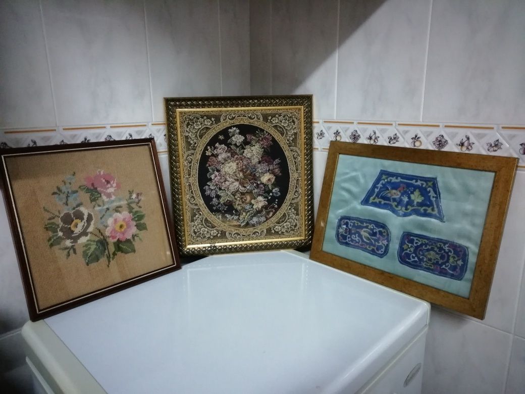 3 lindos Quadros Bordados Feitos a Mão Lindos