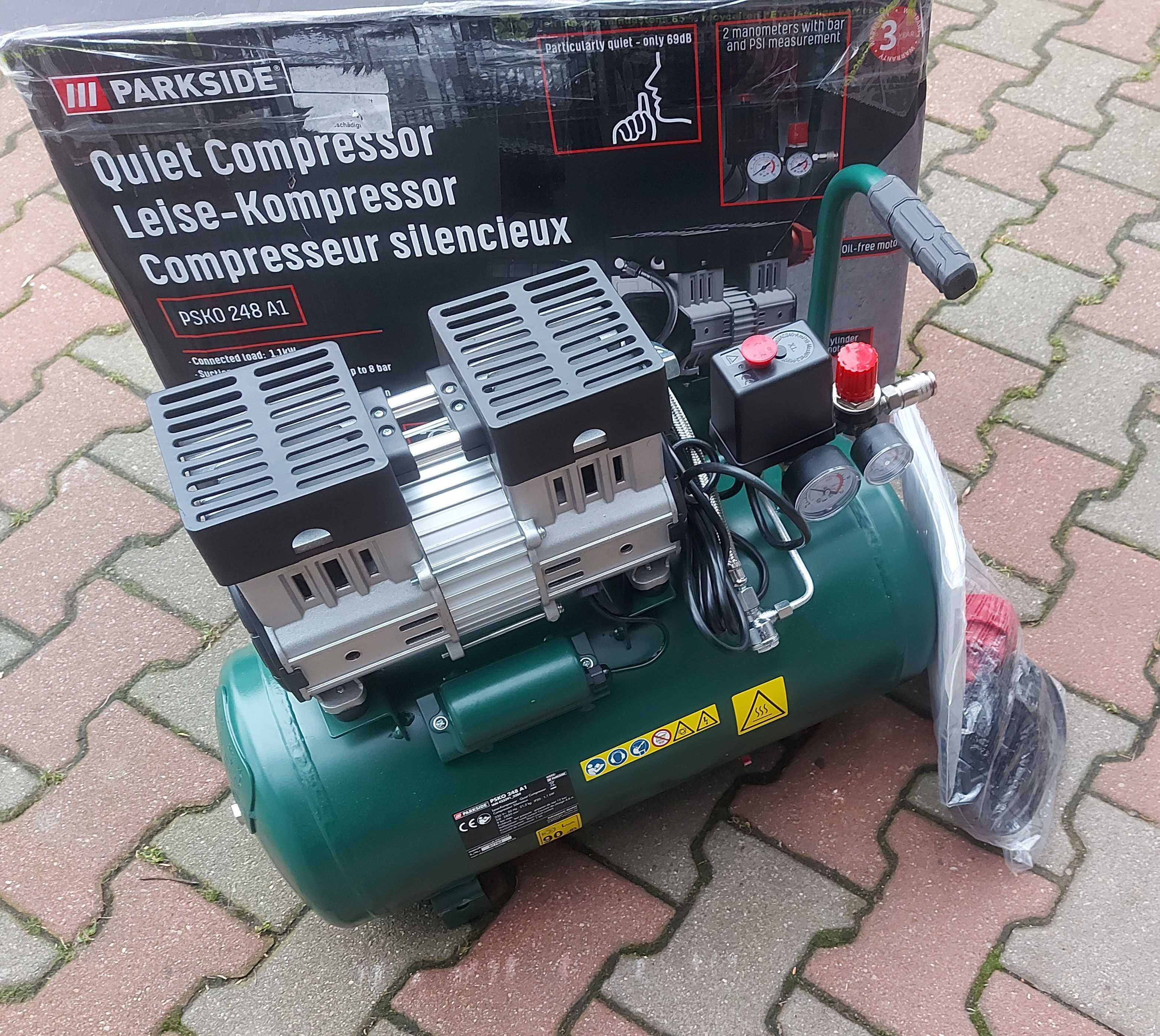 NOWY - PARKSIDE Cichy kompresor bezolejowy PSKO 248 A1, 1100 W, 24 L