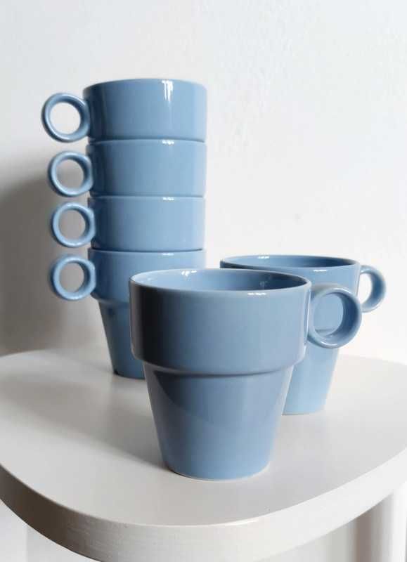 Vintage 6 sztuk błękitnych kubków ceramicznych baby blue