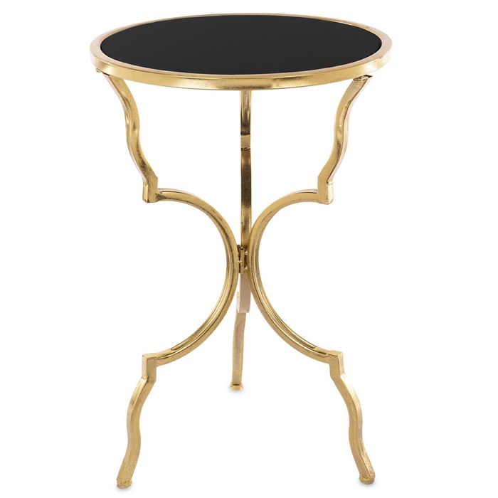 Stolik Kwietnik Mały Okrągły Złoty Metalowy Czarny Szklany Blat 156045