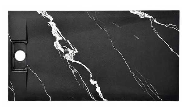 Brodzik prysznicowy czarny / biały marmur płaski + syfon