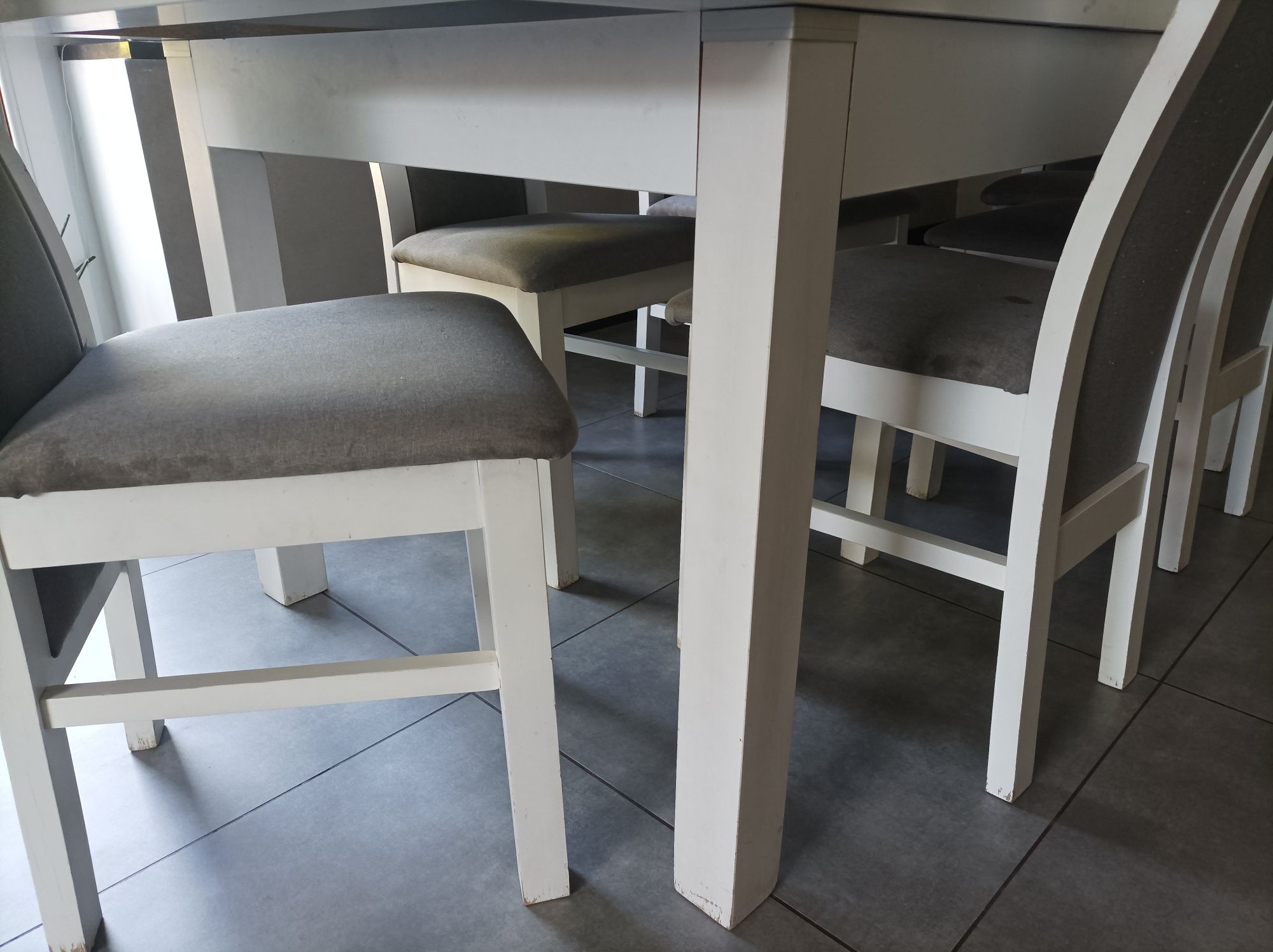 Biały stół rozkładany 200cm  +6 krzeseł