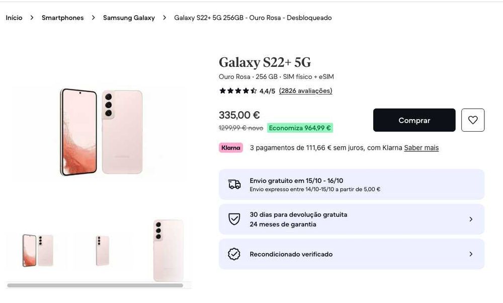 samsung galaxy s22 PLUS 256GB gold rose