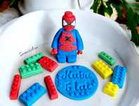 Spiderman lego plakietka, klocki figurki na tort