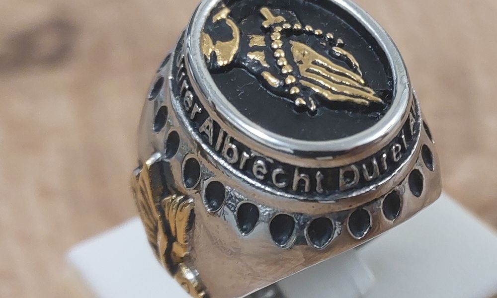 Sygnet męski SREBRNY z motywem religijnym Stal nierdzewna WYPRZEDAŻ!!!