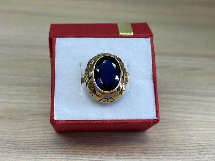 Złoty pierścionek 585 z niebieskim kamieniem | 6,62g | roz. 15