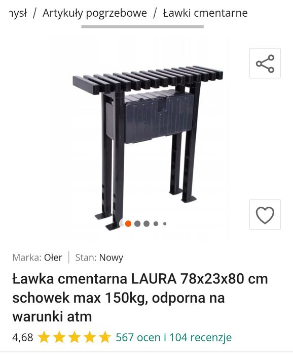 Ławka cmentarna Laura że schowkiem