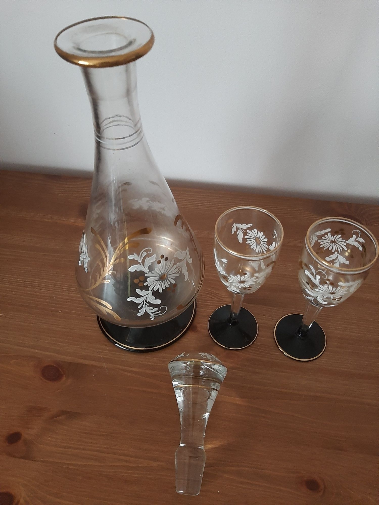 Garrafa copos de licor pintados mão ouro garrafa Alemã Santo Bernhard