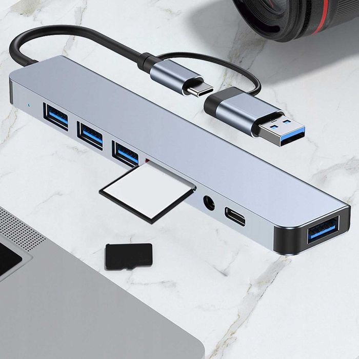 Hub adapter USB-C 8w1 – przejściówka, czytnik USB 3.0, audio
