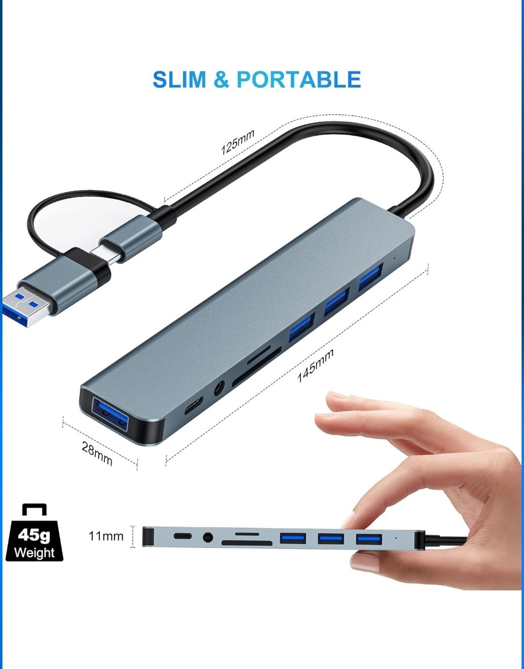 Adapter USB C rozszerza jeden port USB-C na 8 portów,