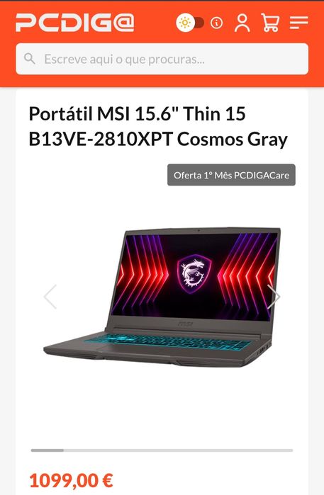 Pc MSI Gamer thin 15 B13VE-2810XPT