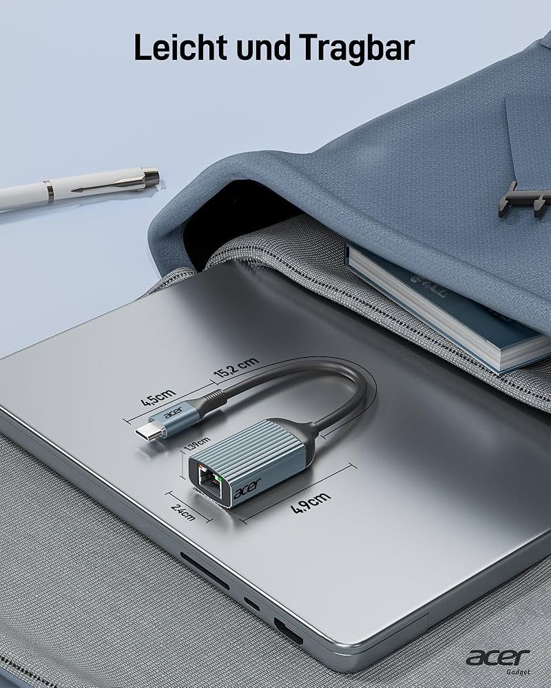 Acer USB-C LAN адаптер 1Gbps для ноутбука, планшета, Switch