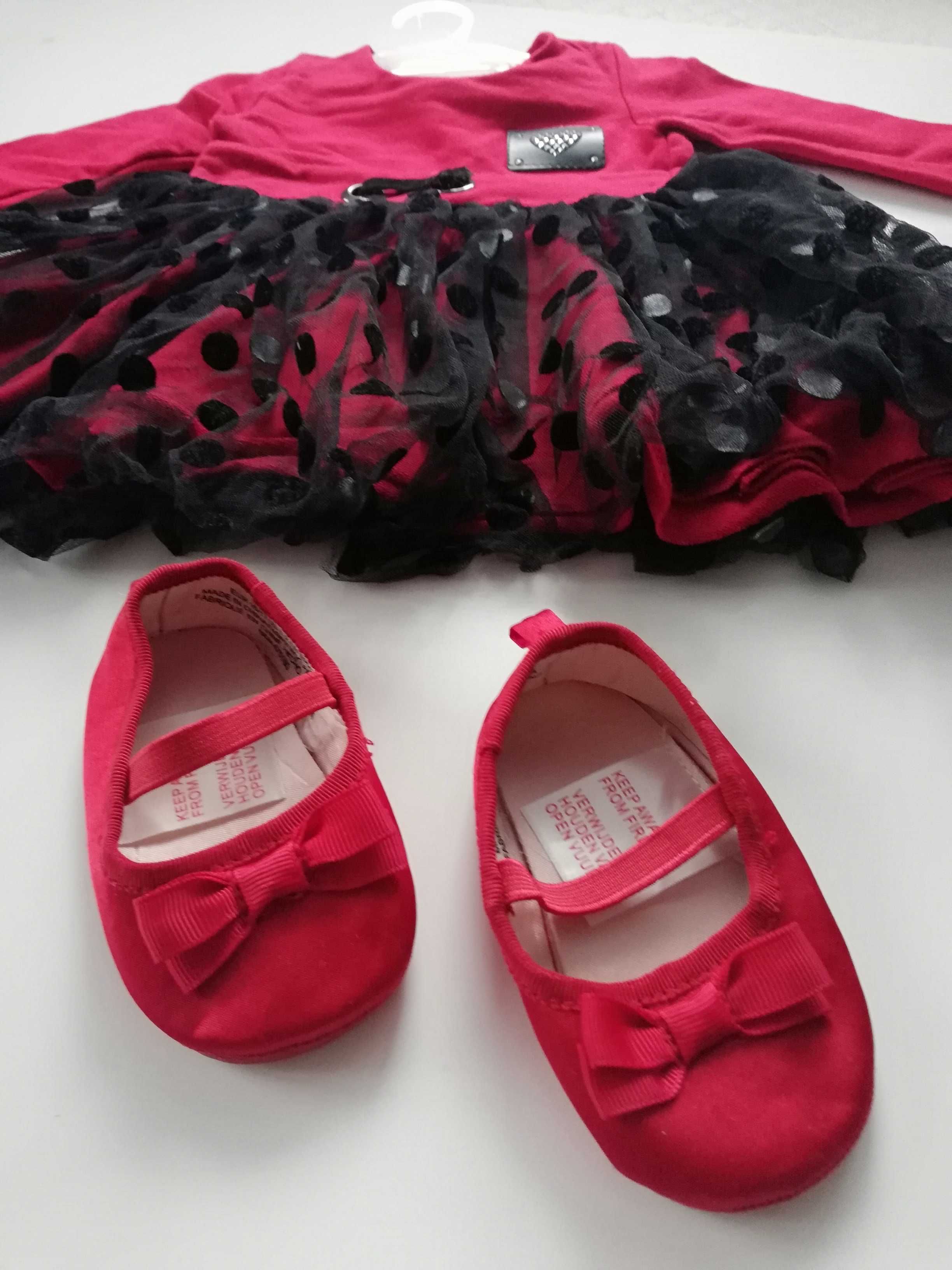 Okazja!! Piękna czerwona sukienka i balerinki firmy Hm! Rozmiar 74