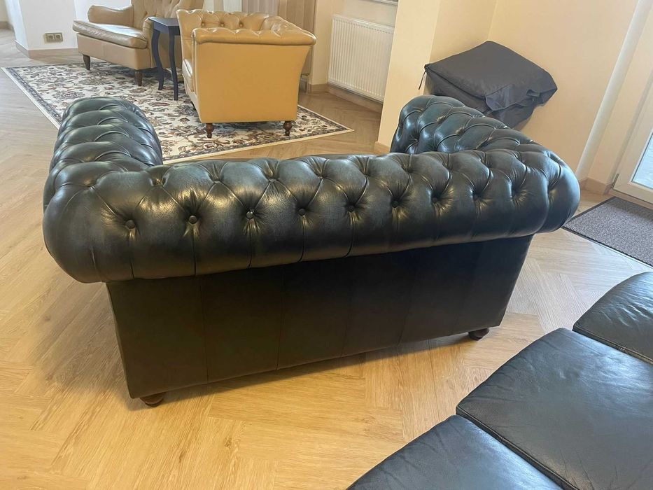 Sofa chesterfield skóra 3-os niebieska