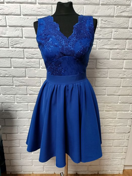 Roco r. 36 Piękna kobaltowa sukienka bal, święta, sylwester, studniowk