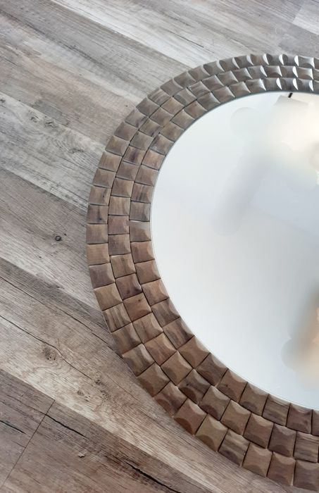 Lustro  okrągłe, drewniana rama.japandi boho Nowość