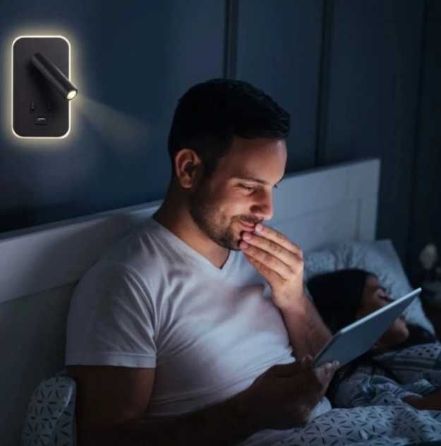 Ścienny LED  z portem USB do ładowania i dwoma źródłami światła