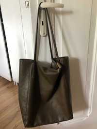 Torba MASSIMO DUTTI skóra khaki shopper jak nowa