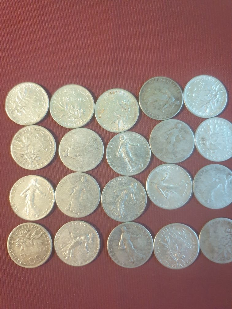 Monety 50 centimes srebro 20szt