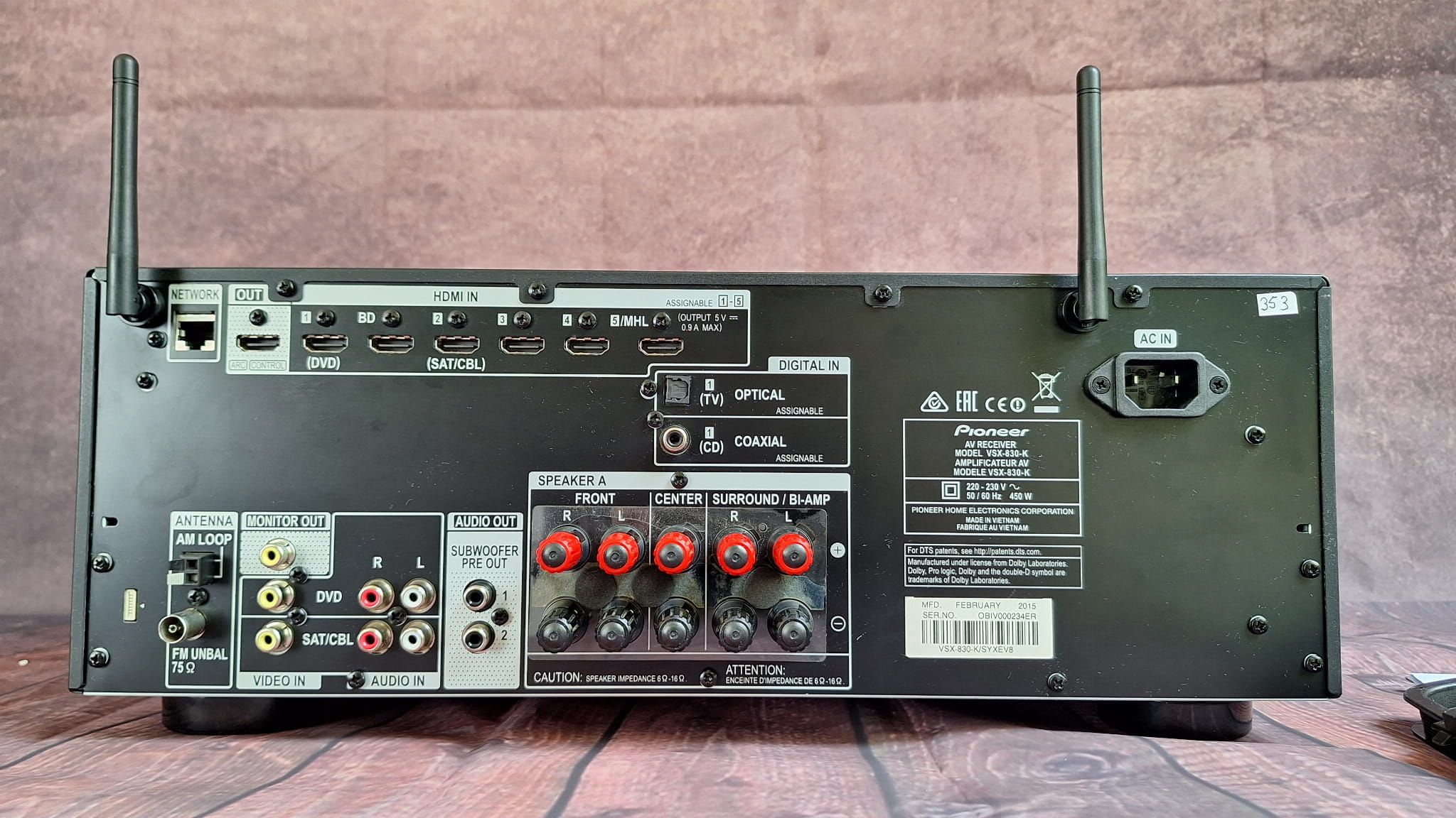 Amplituner 5.2 Pioneer VSX-830 Wi-fi BT 4k/60P Spotify vTuner