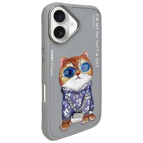 Etui Nimmy Glasses Cool Cat na iPhone 16 - szare