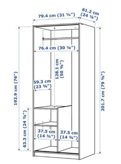 Dois Roupeiros, castanho escuro/vidro espelhado 79x61x202 cm