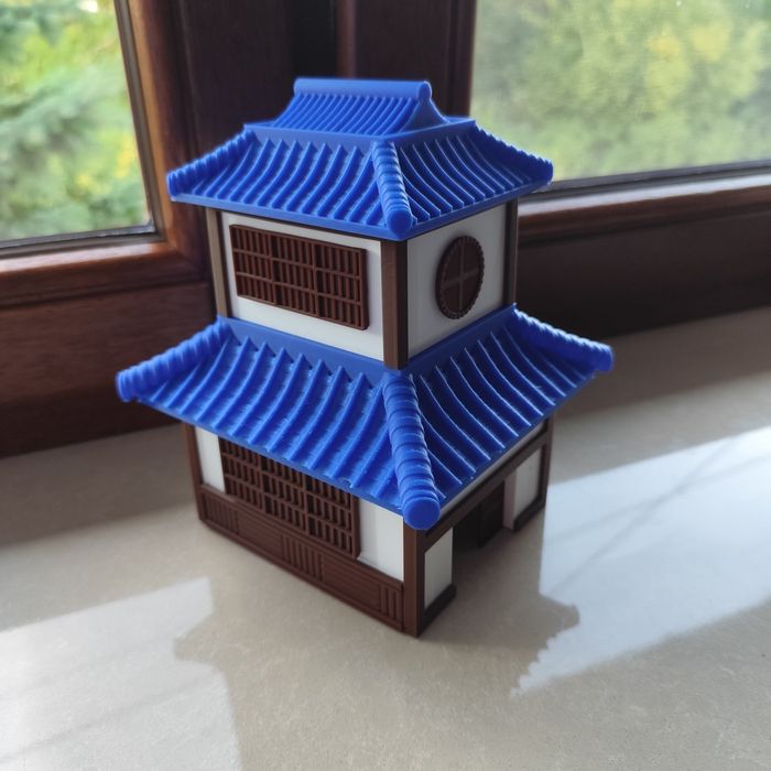 Wydrukowany model 3D – Dwupoziomowy Japoński Dom, do złożenia