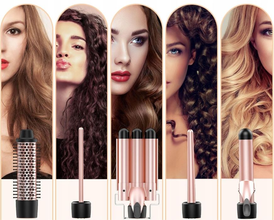 Lokówka MAX-T 5w1 z końcówkami 9–38 mm i szczotką do loków