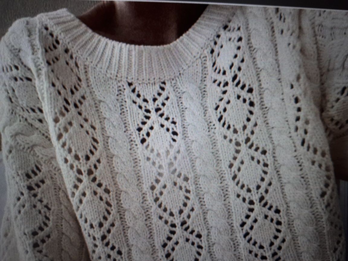 Sweter bluzka azurowy bialy nowy