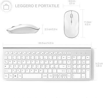 Klawiatura i Mysz Bezprzewodowa JOYACCESS, Cicha, QWERTY, Srebrna