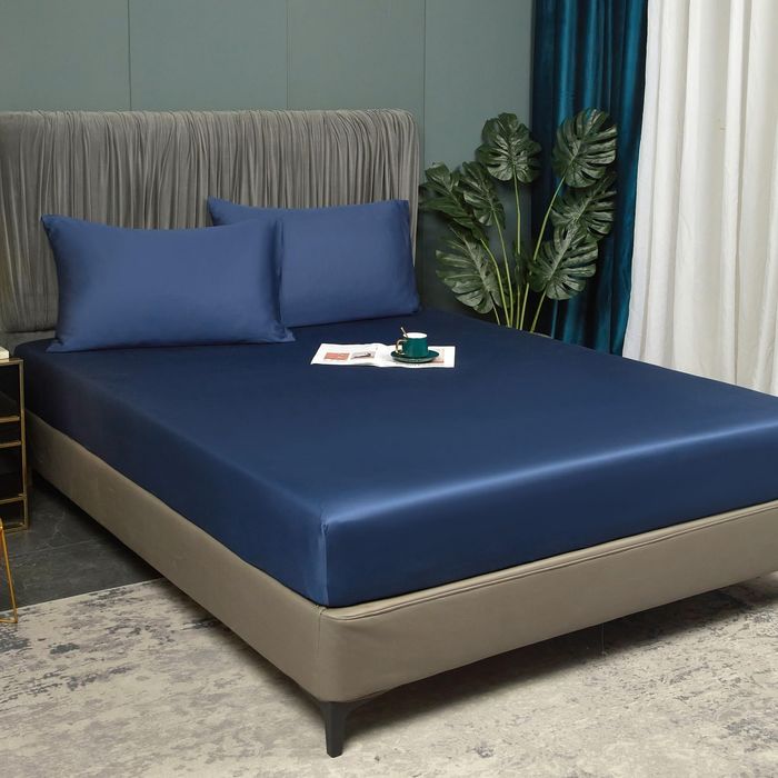 Prześcieradło z Gumką 200x200 Granatowe Gładkie