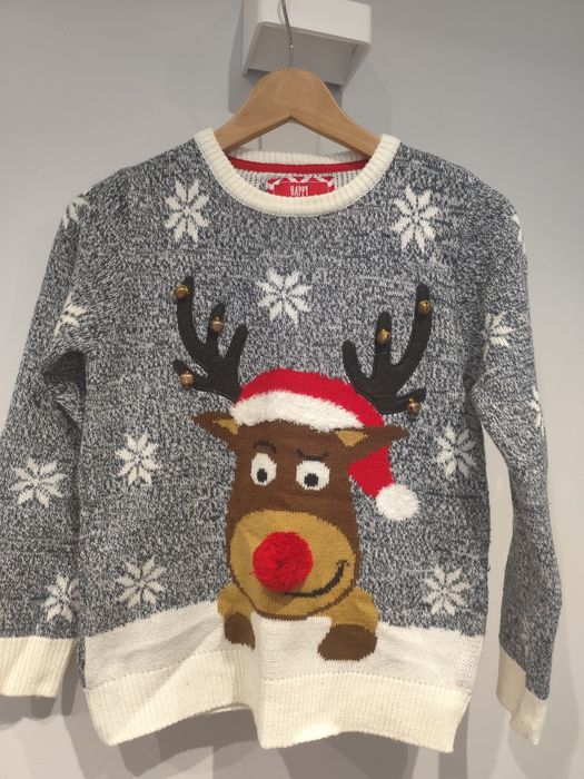 Sweterek zimowy z reniferem 140cm