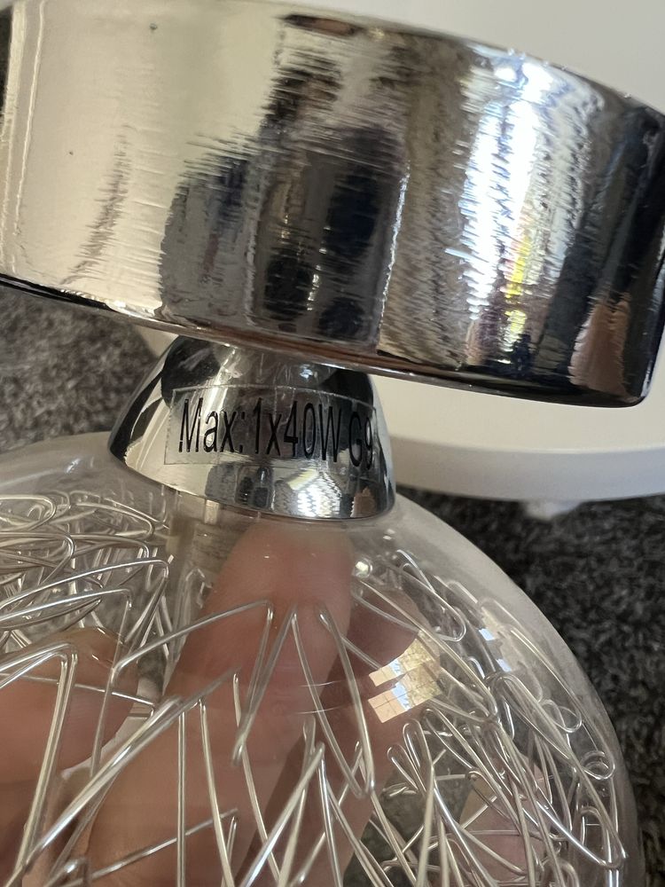 Lampa plafon kinkiet szklany ze srebrnymi drucikami Nowodworski