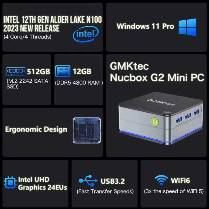 Міні ПК GMKtec G2 Mini PC N100 12GB/512GB