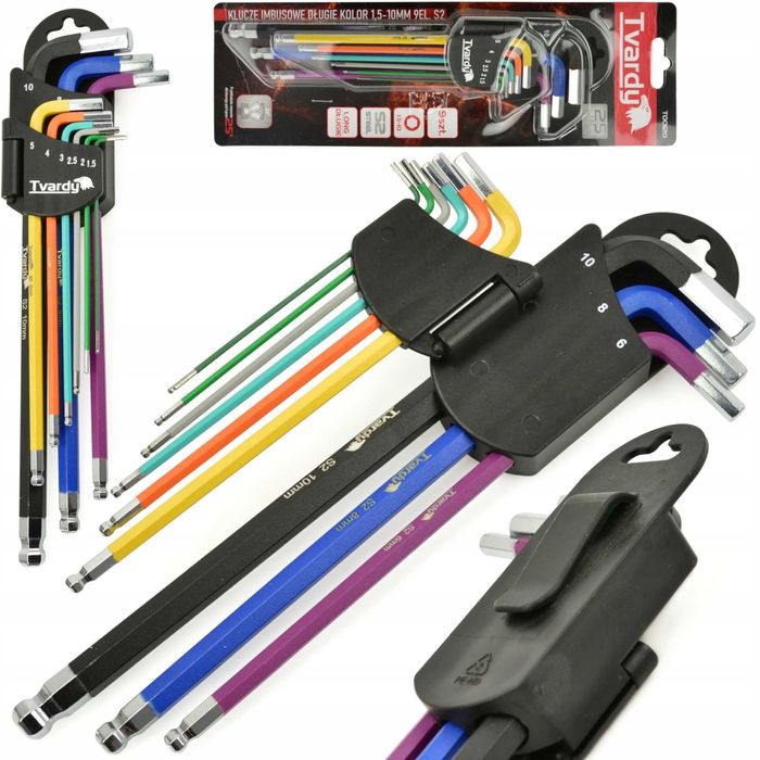Klucze imbusowe długie kolor 1,5-10mm 9el T00120