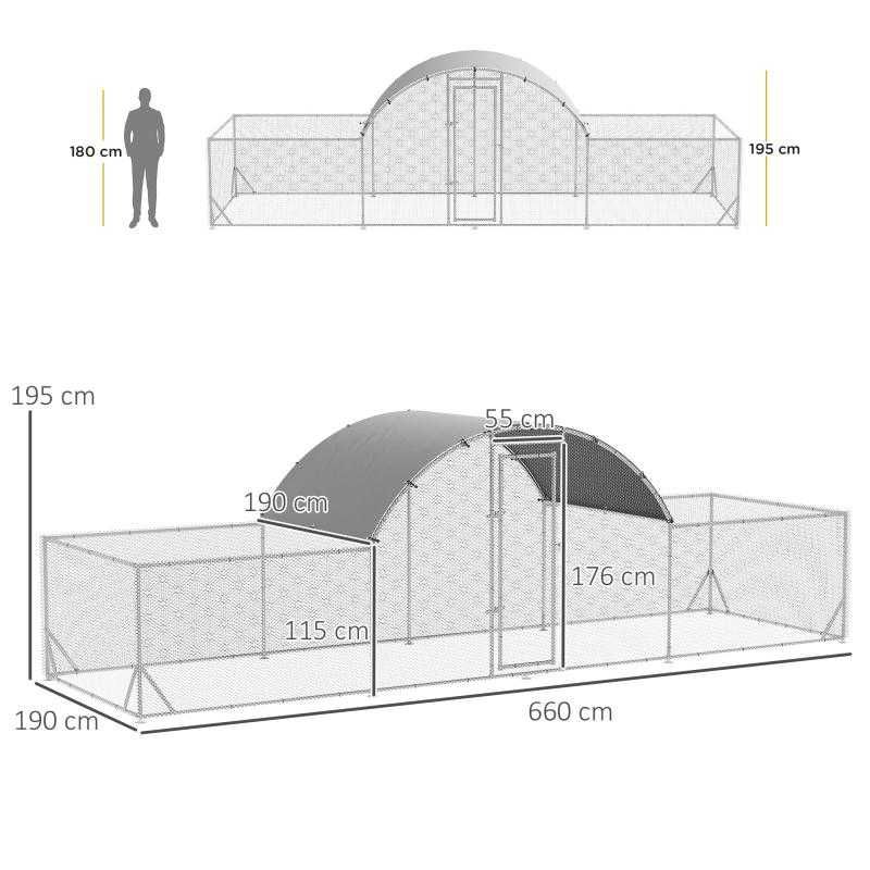 Galinheiro de Exterior de Aço Galvanizado 6,6x1,9x1,9m