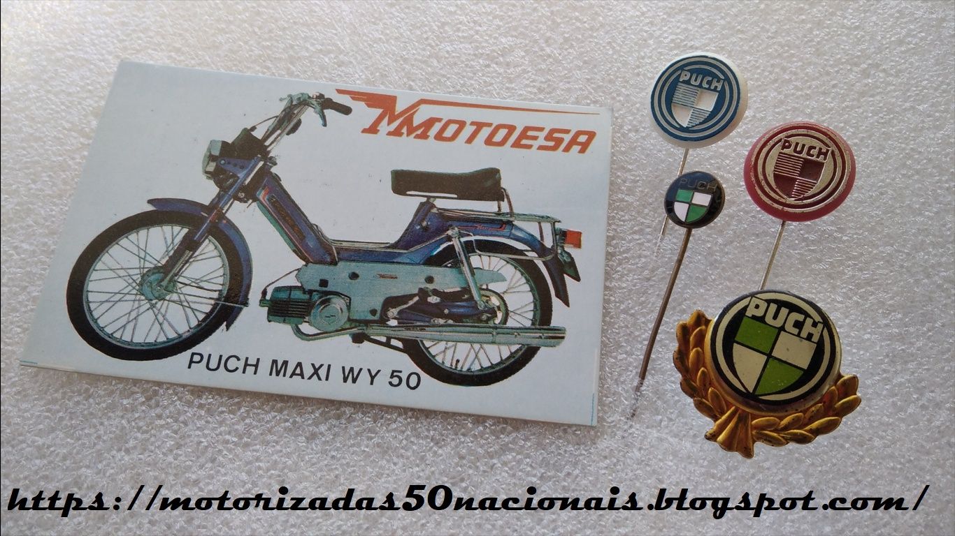 Calendário Motoesa Puch Maxi WY 50 de 1982 + Alfinetes de Lapela Puch