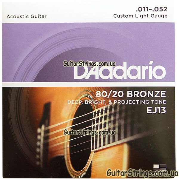 Струны D'Addario EJ10 Bronze 80/20 10-47 для акустической гитары, США