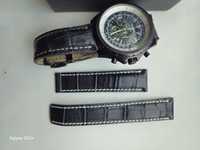 Breitling piękny zegarek czarny kwarcowy pasek skórzany