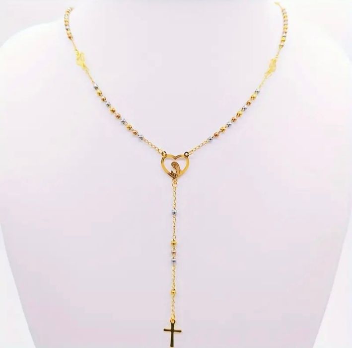 Złoty Łańcuszek Krawatka Różaniec Biżuteria Religijna