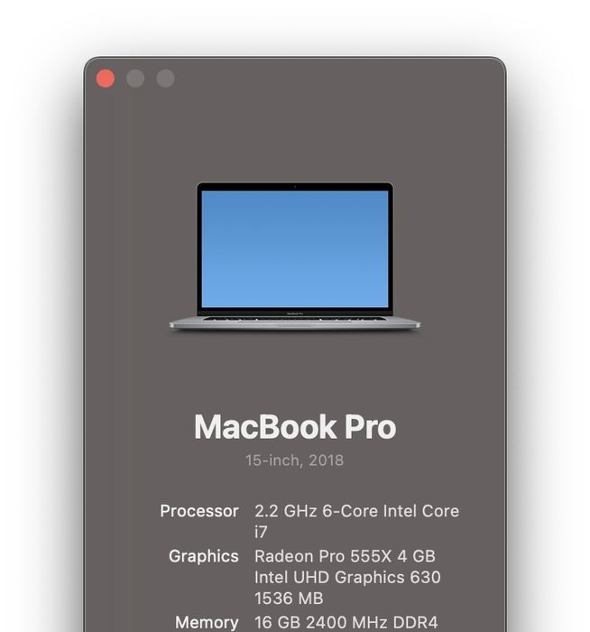 Macbook pro 15” 16GB i7 2.2GHz SSD 256GB