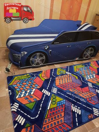 Детская кровать машина с матрасом/Кроватка машинка/ Кровать-машина