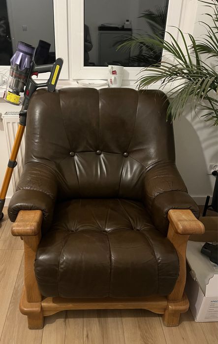 Skórzany fotel, vintage, bardzo wygodny