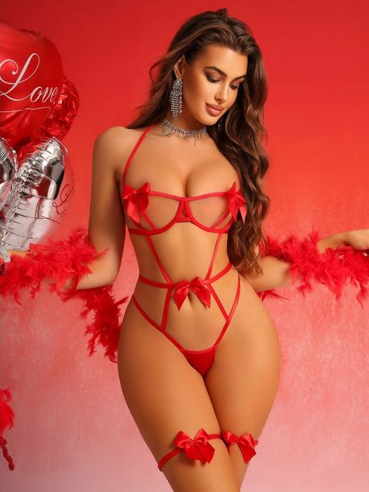 Afrodyta paskowe otwarte body kokardki wiązane Walentynki fioletowy