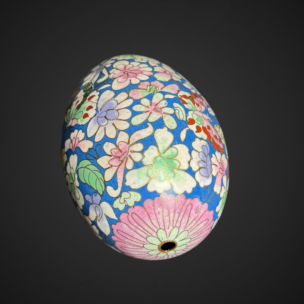 Bardzo duże jajko jajo emalia cloisonne kolorowe kwiaty B51/082329
