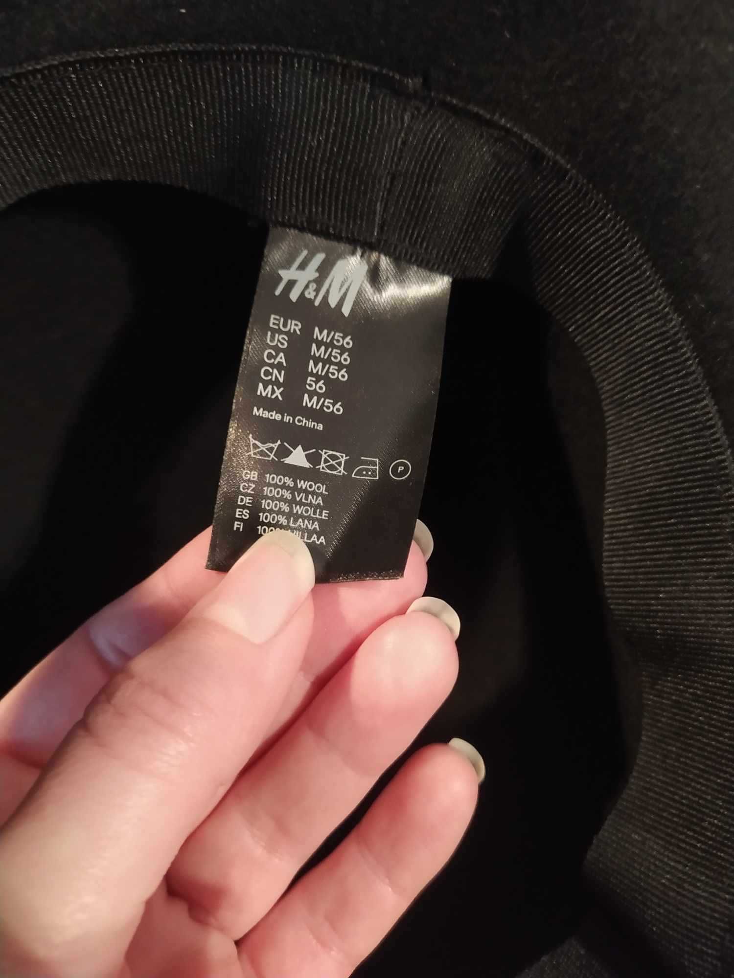 Czarny kapelusz H&M rozmiar M 100% wełna