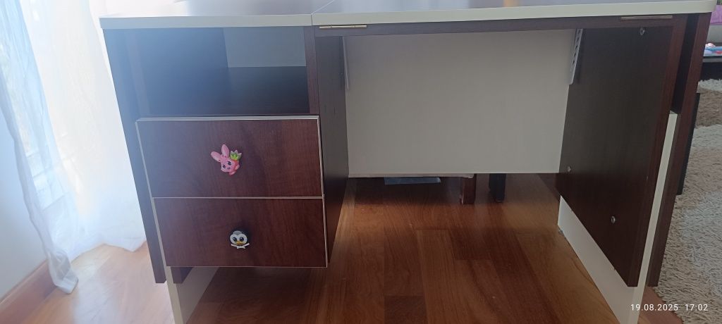 Biurko regulowane duży blat ręcznie robione brąz i ecru