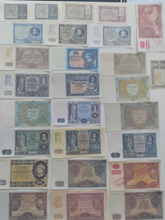POLSKA zestaw 27 sztuk banknotów Przedwojenne Okupacyjne